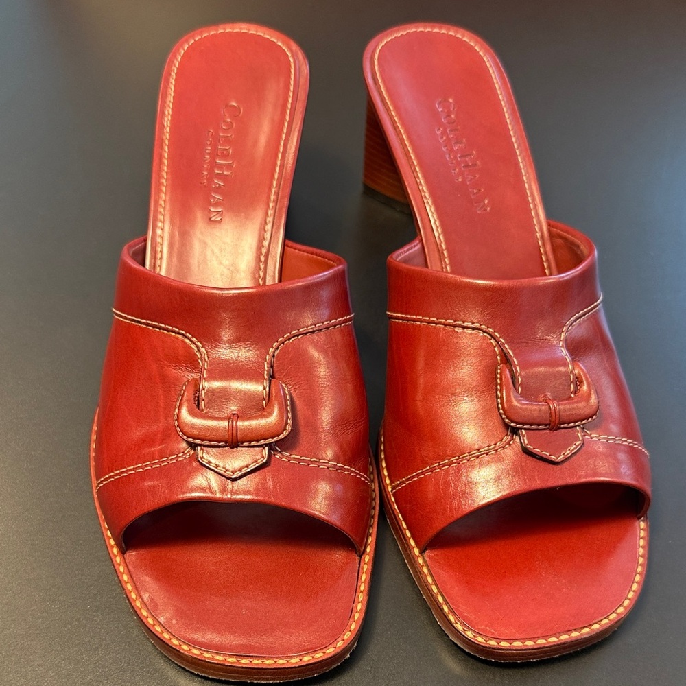 Cole Haan Women's Red Leather Mules with Buckle Detail